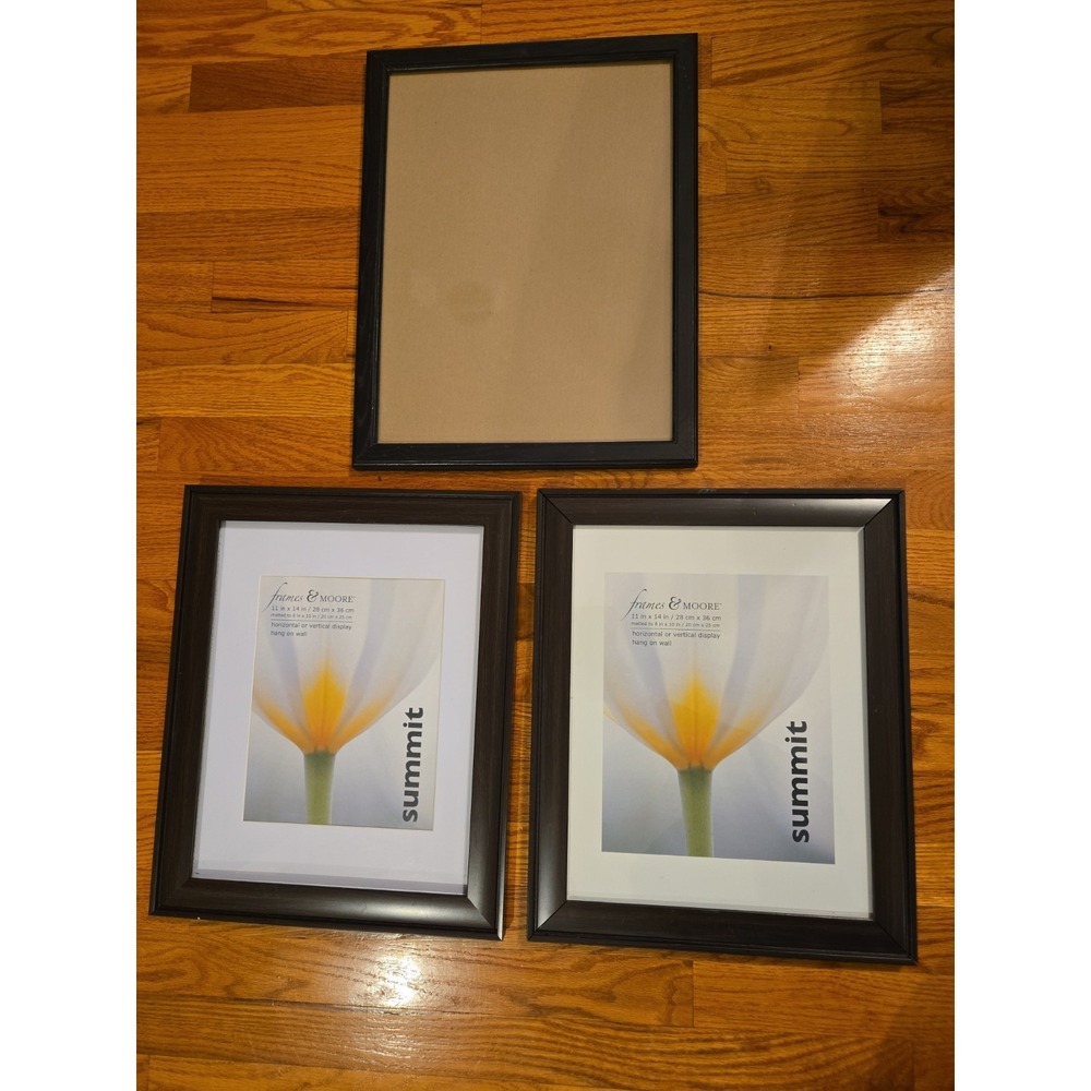 Lot of 3 picture frames Gallery ART Wall 8"x10 11"x14" wood trim Black Dark Brow